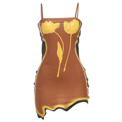 Square neck flower pattern irregular cami mini dress