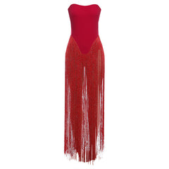 Tassels button backless solid tube bodysuit