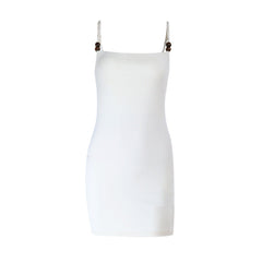 Square neck beaded backless cami mini dress