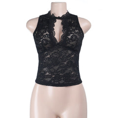 Lace hollow out sleeveless solid cut out top