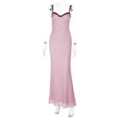 Bowknot lace ruffle v neck cami maxi dress