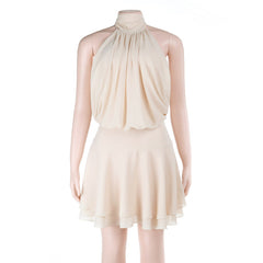 Ruched self tie halter chiffon zip-up mini dress