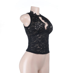 Lace hollow out sleeveless solid cut out top
