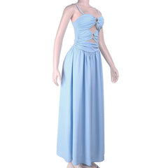O ring hollow out ruched backless cami cut out maxi dress