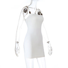 Square neck beaded backless cami mini dress