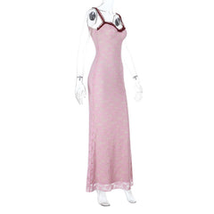 Bowknot lace ruffle v neck cami maxi dress