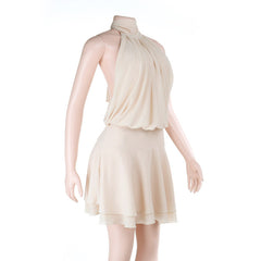 Ruched self tie halter chiffon zip-up mini dress