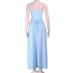 O ring hollow out ruched backless cami cut out maxi dress