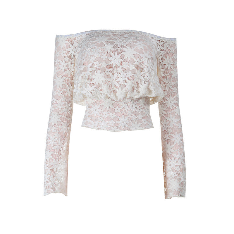 Long sleeve lace off shoulder solid top