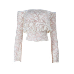Long sleeve lace off shoulder solid top