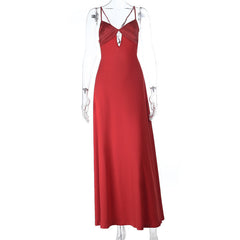 Hollow out v neck backless solid cami cut out maxi dress