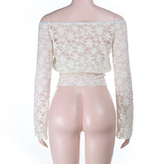 Long sleeve lace off shoulder solid top