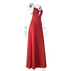 Hollow out v neck backless solid cami cut out maxi dress