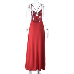 Hollow out v neck backless solid cami cut out maxi dress