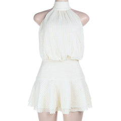 Halter self tie solid backless mini dress
