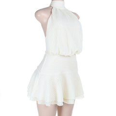 Halter self tie solid backless mini dress