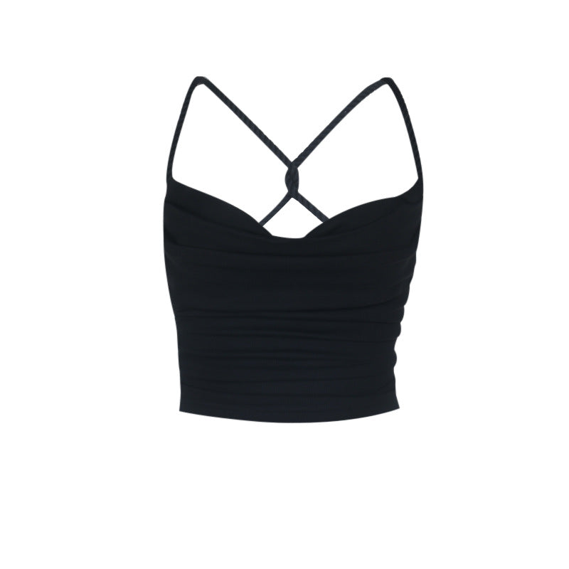 Cross back cowl neck backless solid cami top
