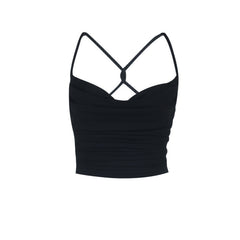 Cross back cowl neck backless solid cami top