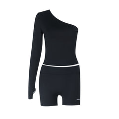 Long sleeve gloves one shoulder irregular pant set