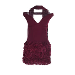 Off shoulder flower applique zip-up mini dress