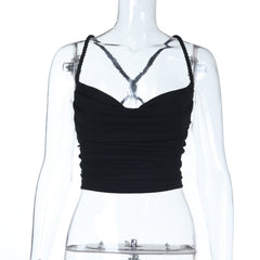 Cross back cowl neck backless solid cami top
