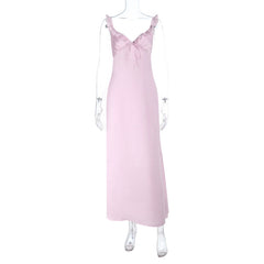 Ruffle v neck self tie zip-up cami maxi dress