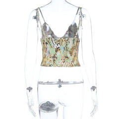 Glitter v neck print backless cami top