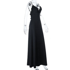 Self tie ruffle v neck backless cami maxi dress