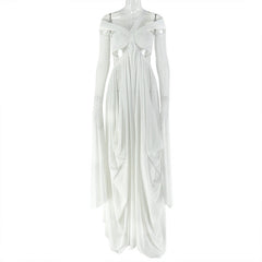 Gloves mesh hollow out ruched cut out maxi dress