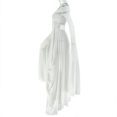 Gloves mesh hollow out ruched cut out maxi dress