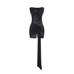 Crewneck ruched irregular sleeveless mini dress
