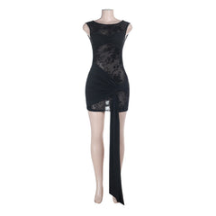 Crewneck ruched irregular sleeveless mini dress