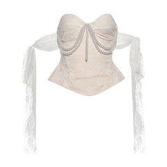 Sweetheart neck beaded lace tube top