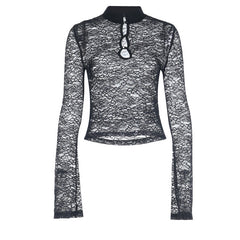 Long sleeve hollow out lace see through cut out top