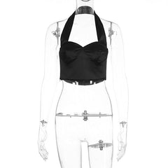 Halter v neck backless zip-up crop top