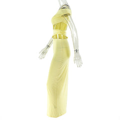 Irregular short sleeve hollow out one shoulder cut out maxi dress