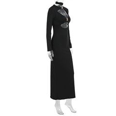 Long sleeve hollow out crewneck solid cut out midi dress