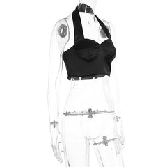 Halter v neck backless zip-up crop top