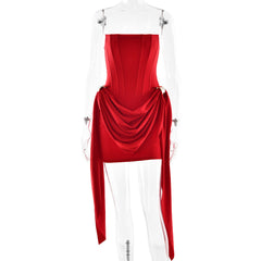 Corset backless ruched solid tube mini dress