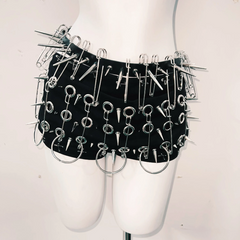 Rivet o ring hollow out short pant set