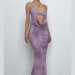 Halter hollow out print cami cut out maxi dress