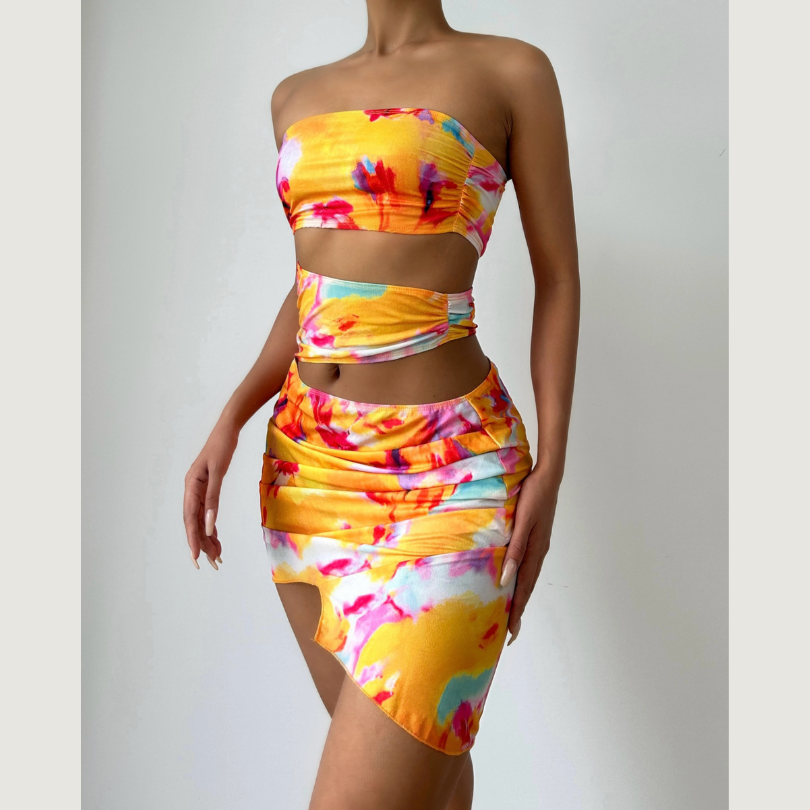 Contrast hollow out ruched tube cut out mini dress