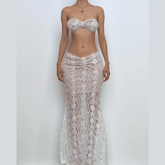 Sheer lace see through cami maxi skirt set-final-sale