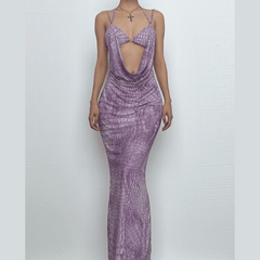 Halter hollow out print cami cut out maxi dress