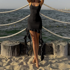 Ruffle u neck ruched solid cami mini dress