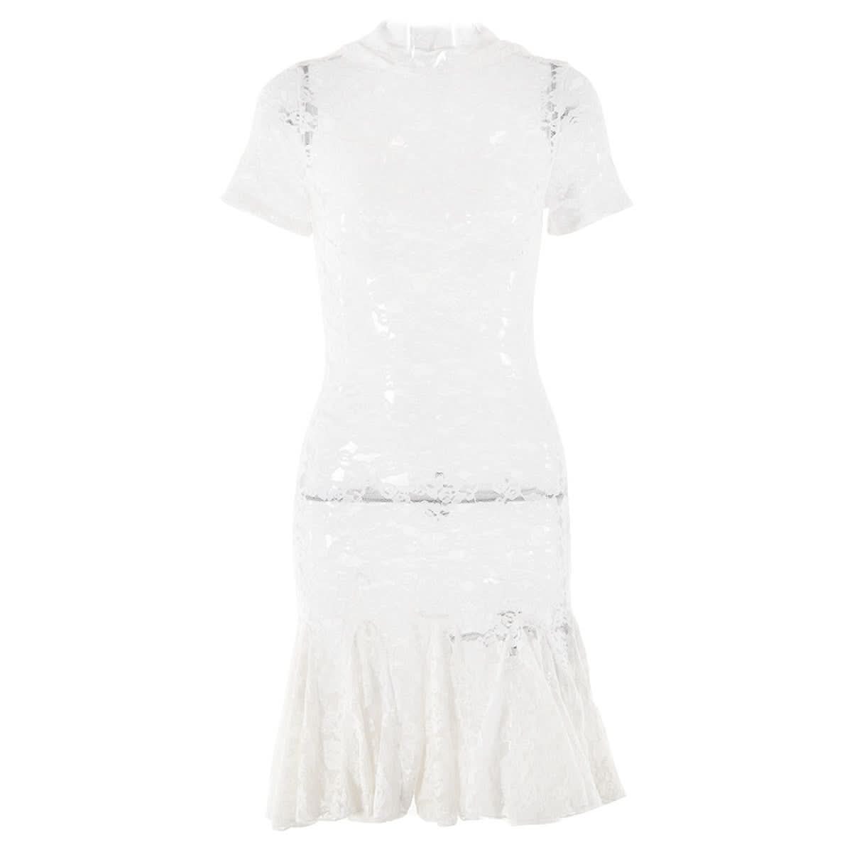 Short sleeve hoodie lace see through mini dress