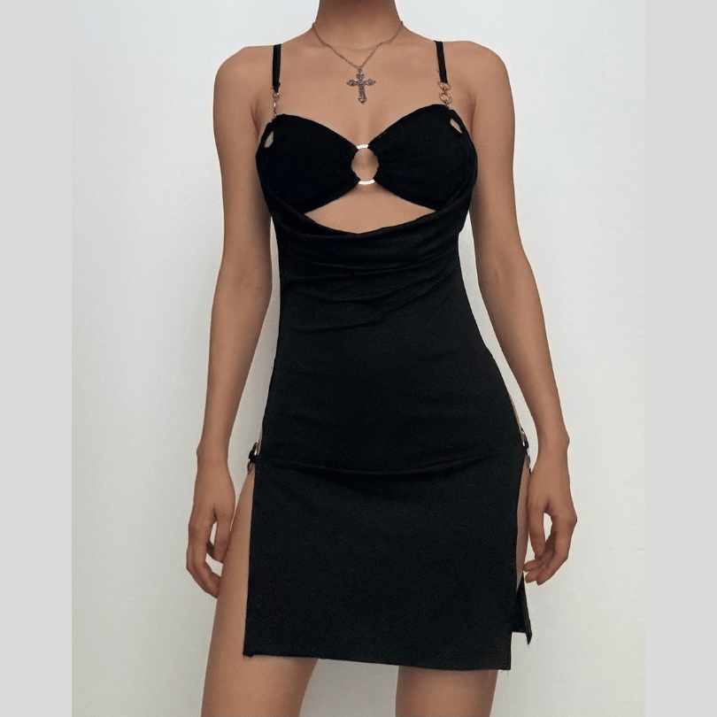 Sweetheart neck o ring hollow out ruched cami cut out mini dress