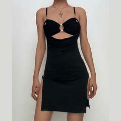 Sweetheart neck o ring hollow out ruched cami cut out mini dress
