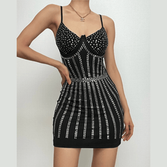 Beaded backless contrast cami mini dress-final-sale