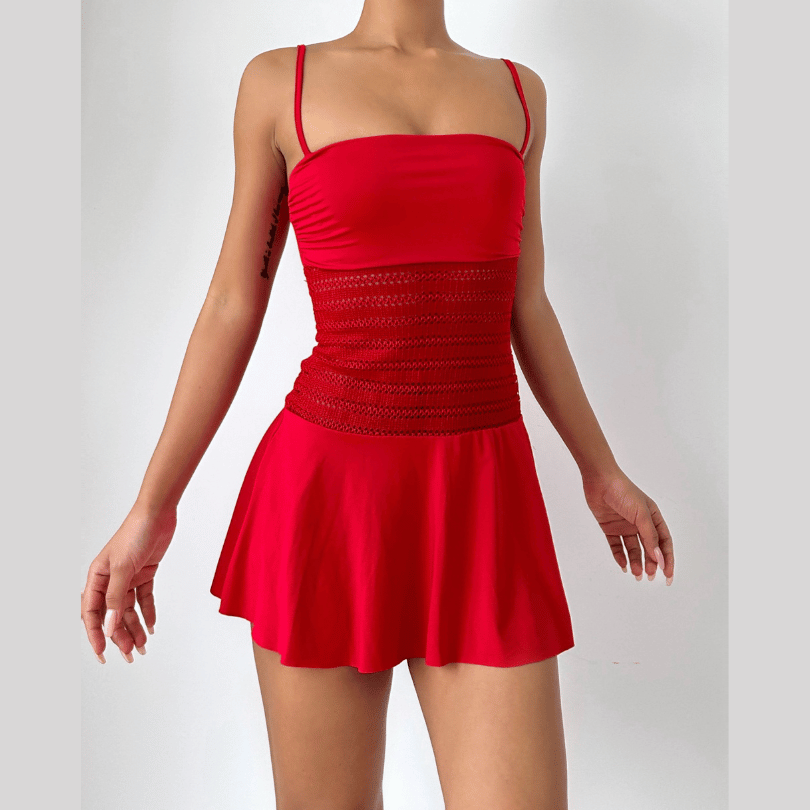 Square neck ruffle solid cami mini dress